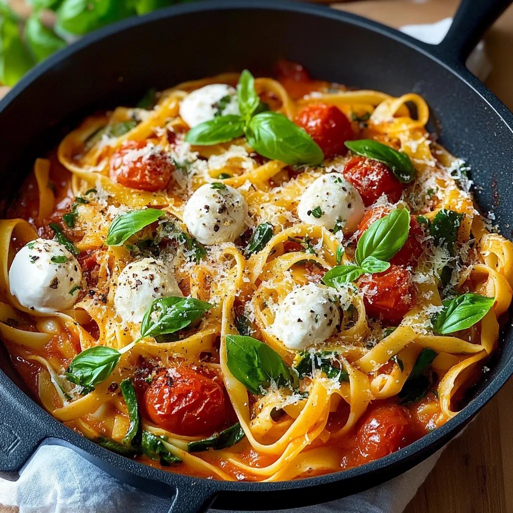 Mediterrane One-Pot-Pasta mit Tomaten, Mozzarella & Zucchini